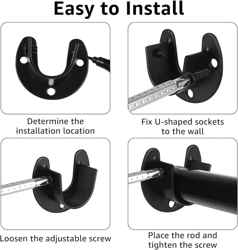 RHBLME 10PCS Stainless Steel Closet Rod Brackets Black, 1-1/4 Inch Diameter U-Shaped Closet Rod Holders, Heavy Duty Closet Rod End Supports Closet Pole Sockets Flange Rod Holder Set with Screws - Image 3